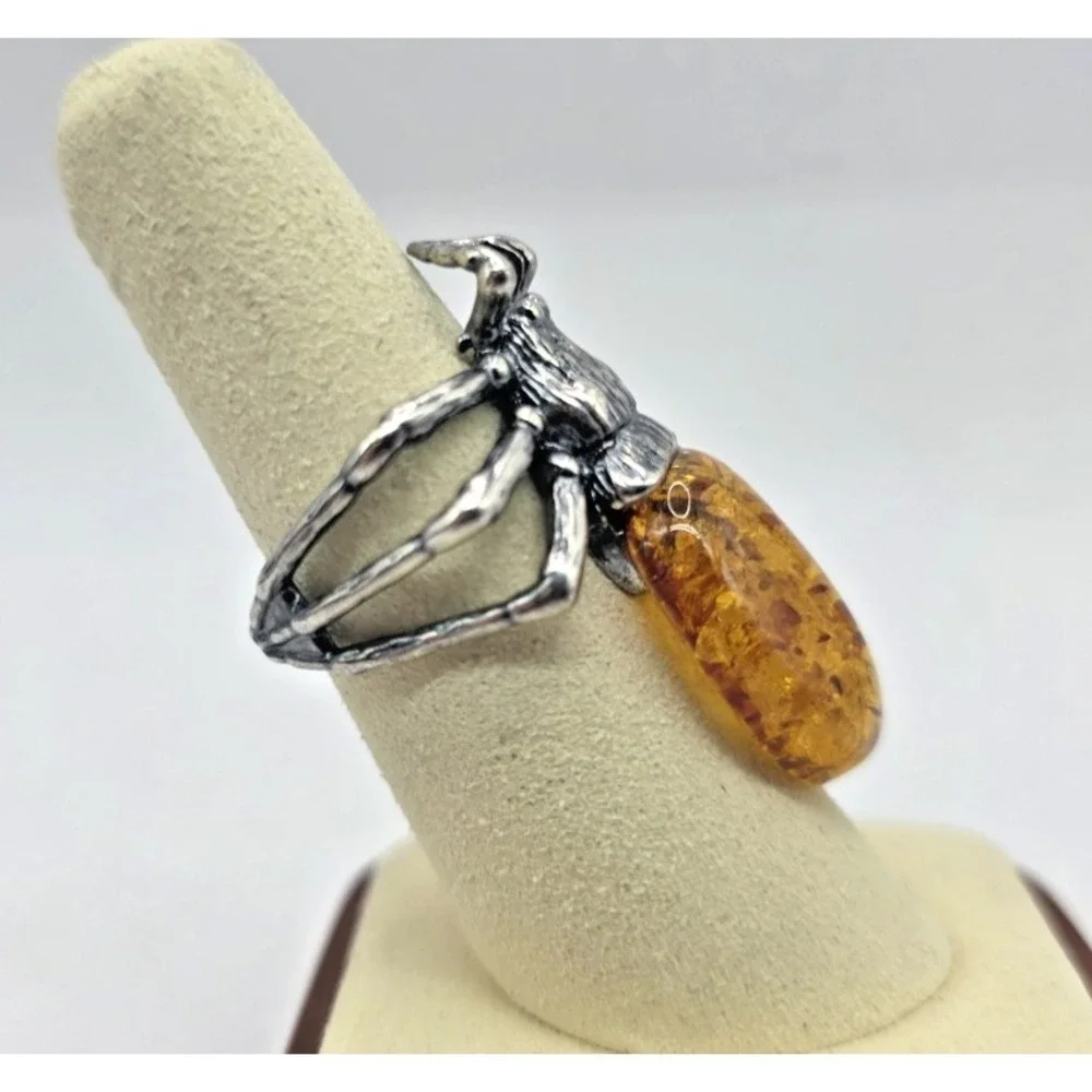 Baltic Amber‎ Sterling Silver Spider 925 Ring Size 7 Adjustable 10 g NWOT